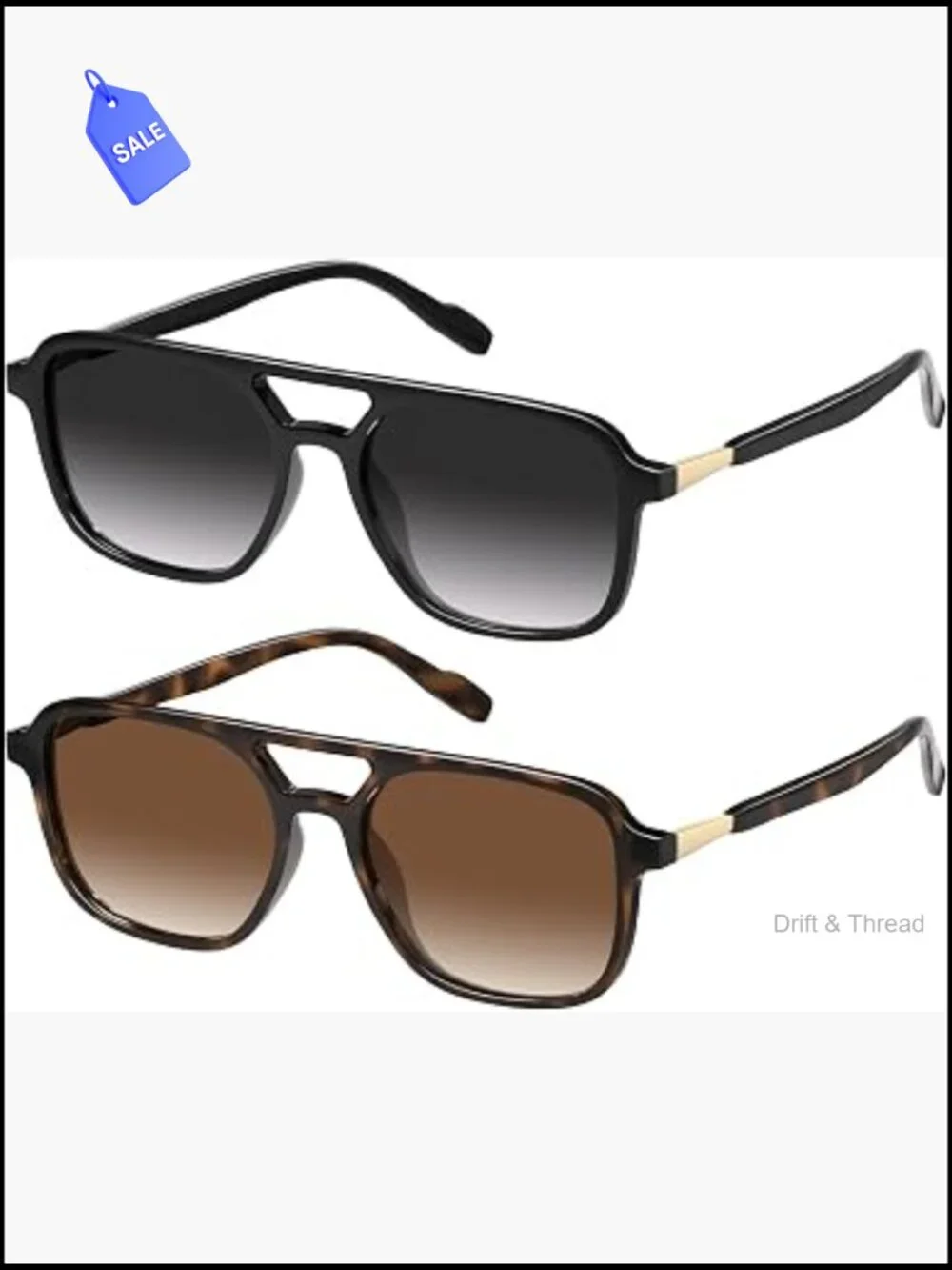 Polarized Retro Aviator Sunglasses for Women Men Rectangle Trendy Shades